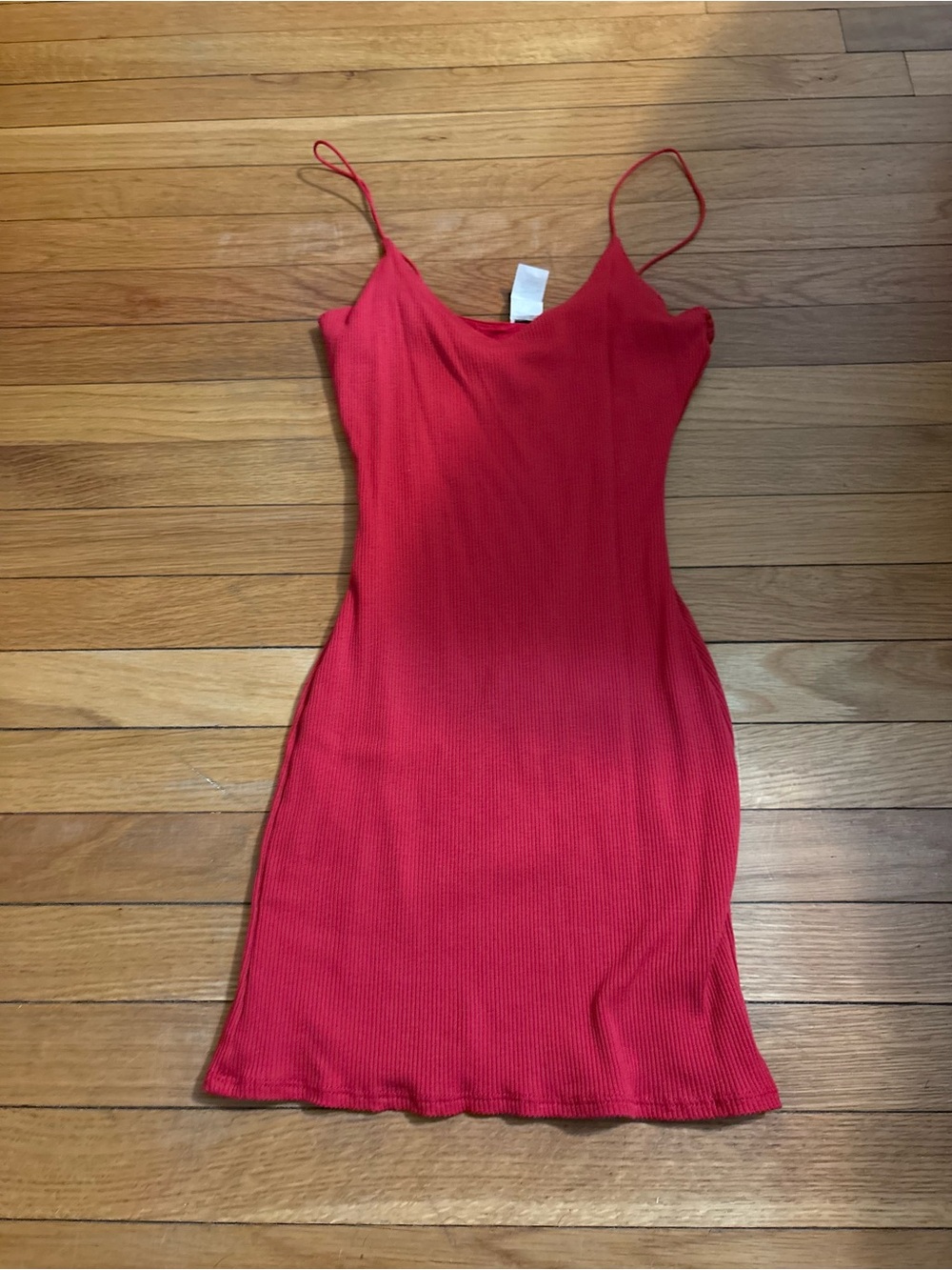 Red Ribbed Slip Dress with Spaghetti Straps